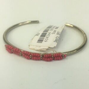 Nordstrom Red Seed bead goldtone cuff bracelet New